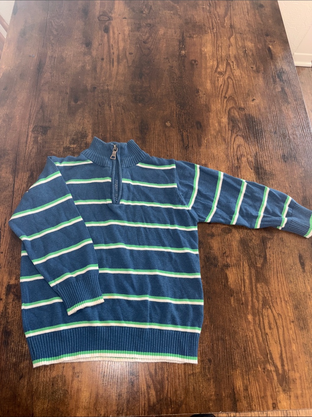 The Children's Place Navy Half-Zip Sweater with Green and White Stripes